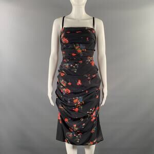 DOLCE & GABBANA Size S Black Silk Blend Floral Knee-Length Dress